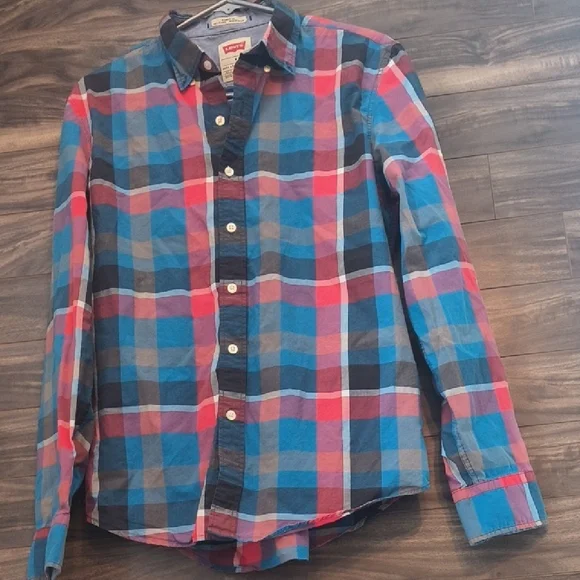 Levi’s Men’s Plaid Button Down Shirt | Multi-Color Blue Red Grey | Size M - Picture 3 of 11